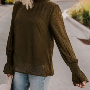 Olive Colored Swiss Dot Blouse